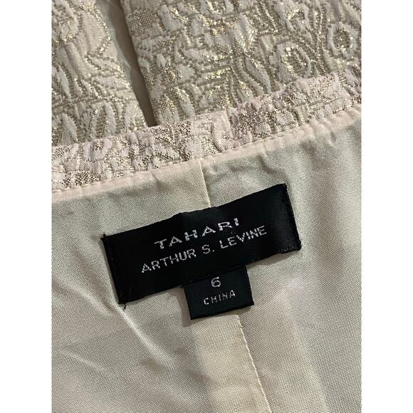 TAHARI ASL Ivory Gold Metallic Brocade Dress 6 Vintage Inspired Elegant Cocktail - Picture 6 of 7